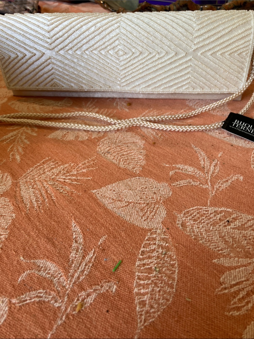 Bijoux Terner Ivory Beaded Geometric Clutch